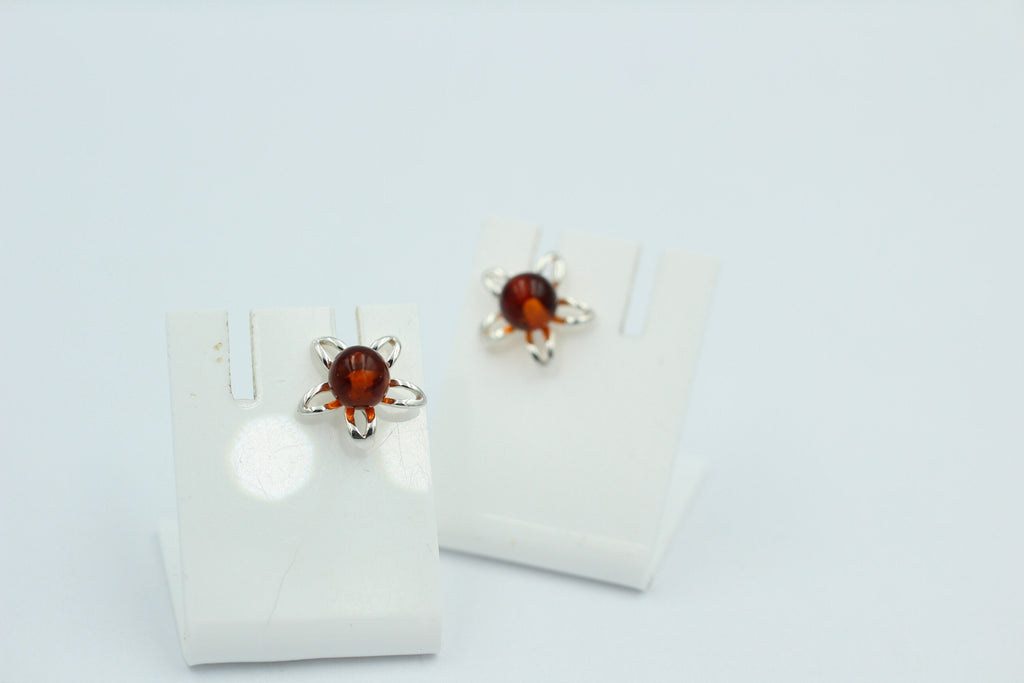 Bernsteinblume 925 Sterling Silber Ohrstecker Ohrring Silberblume mit Bernstein