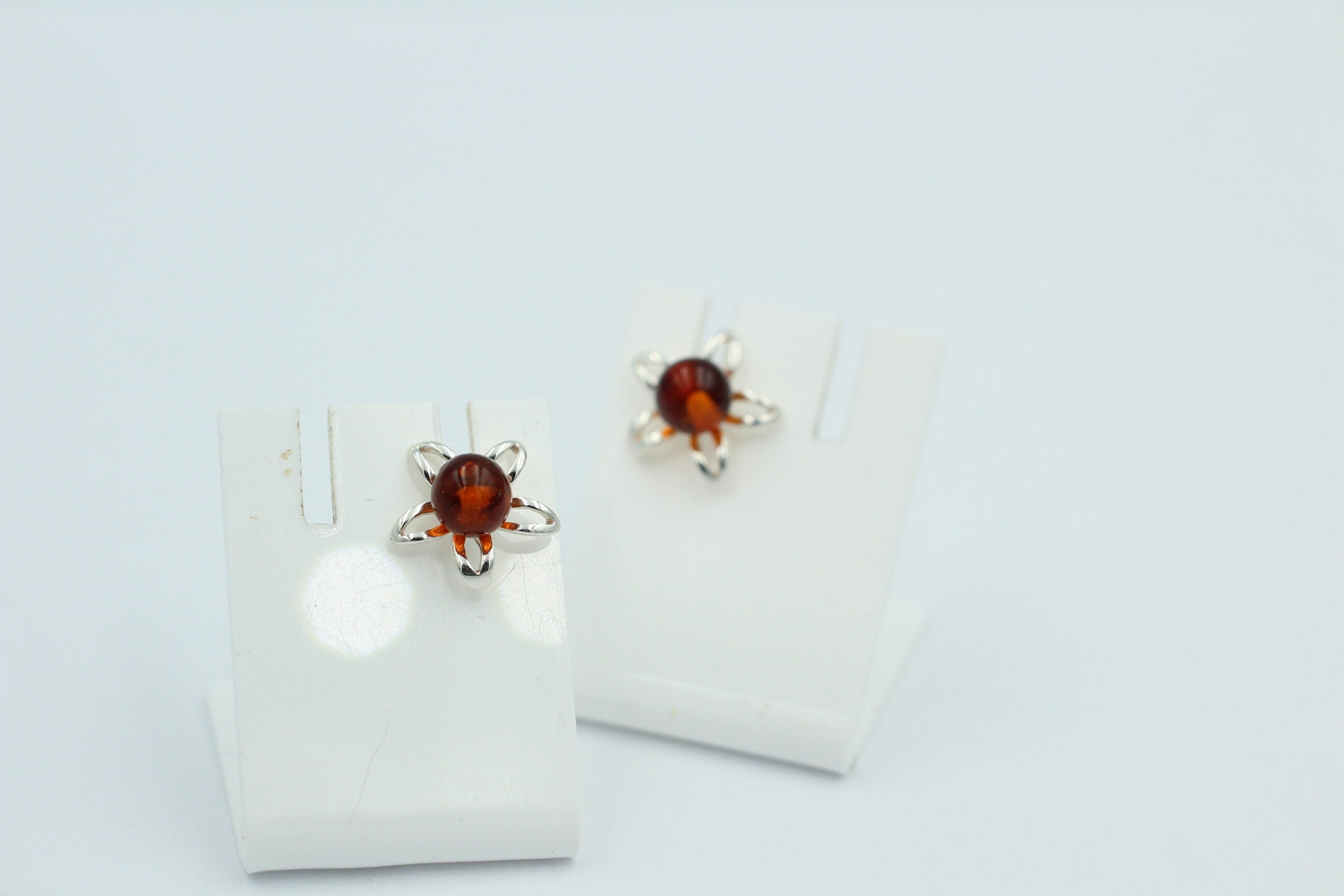 Bernsteinblume 925 Sterling Silber Ohrstecker Ohrring Silberblume mit Bernstein