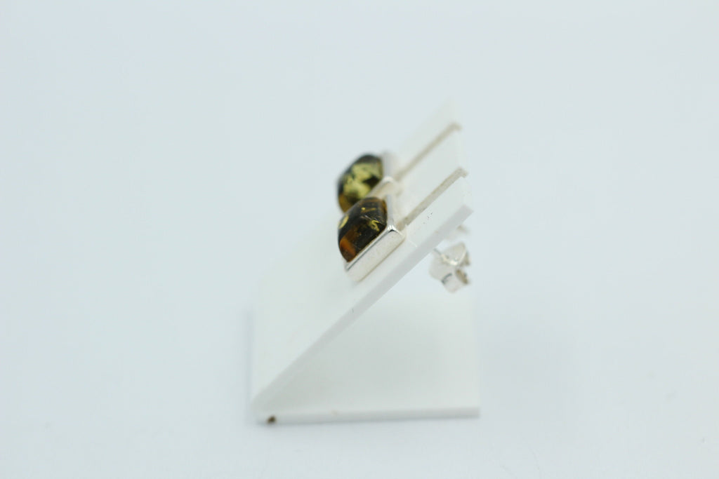 Bernstein Ohrstecker 7 x 7 mm aus 925 Sterlingsilber grüner Bernstein Unisex