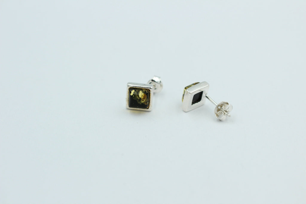 Bernstein Ohrstecker 7 x 7 mm aus 925 Sterlingsilber grüner Bernstein Unisex