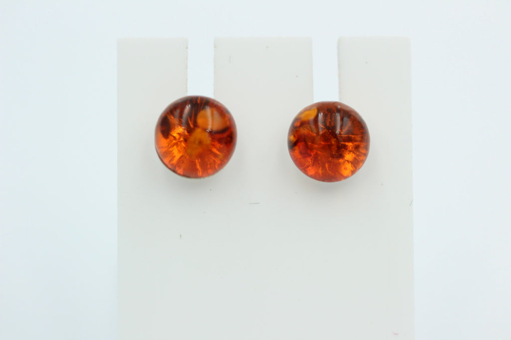 Bernstein Ohrstecker goldbraun 925 Silber Kugelohrstecker Unisex