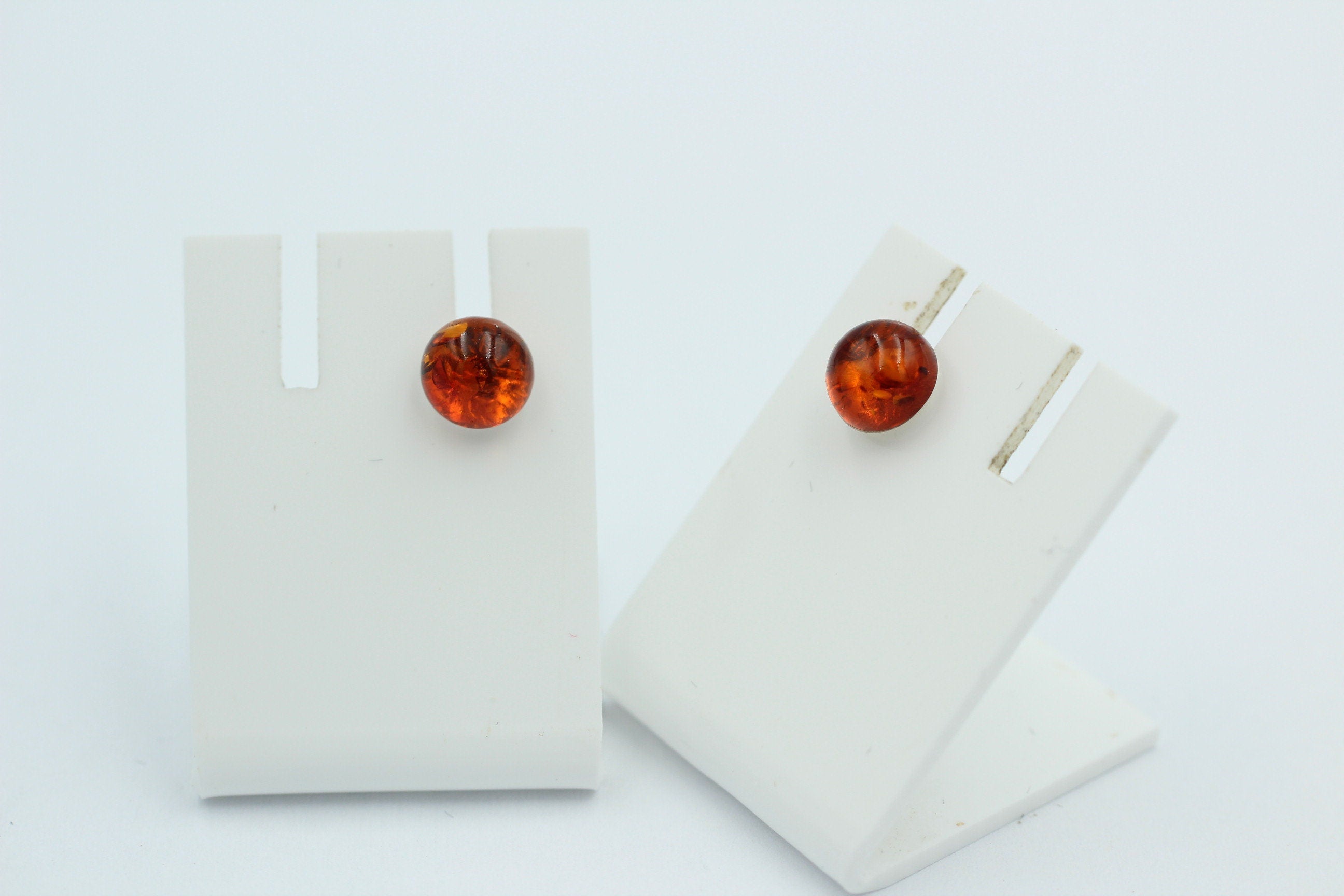 Bernstein Ohrstecker goldbraun 925 Silber Kugelohrstecker Unisex