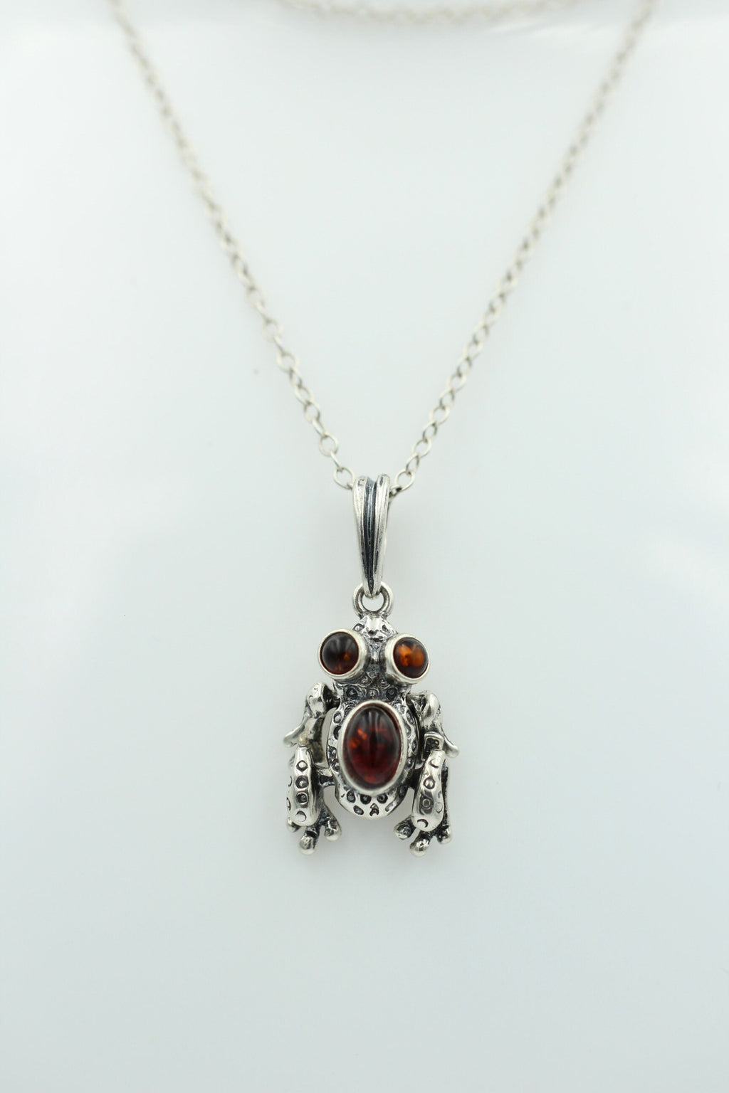 Froschanhänger Bernstein bewegliche Glieder 925 Silber Collier Kette Top Frosch