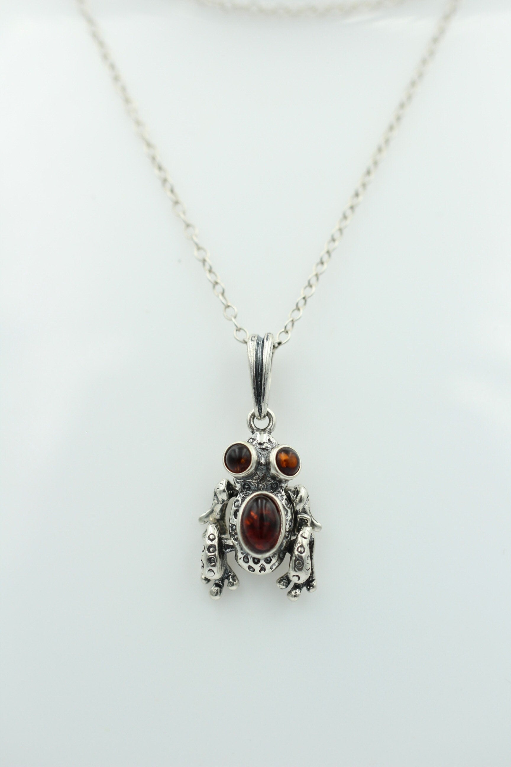 Froschanhänger Bernstein bewegliche Glieder 925 Silber Collier Kette Top Frosch