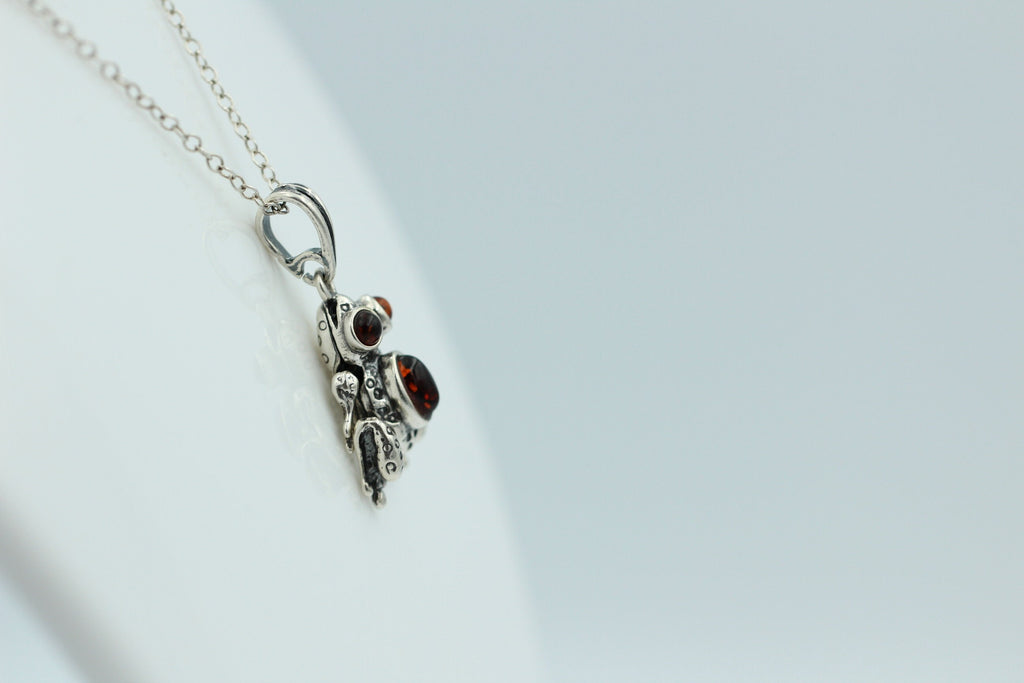 Froschanhänger Bernstein bewegliche Glieder 925 Silber Collier Kette Top Frosch