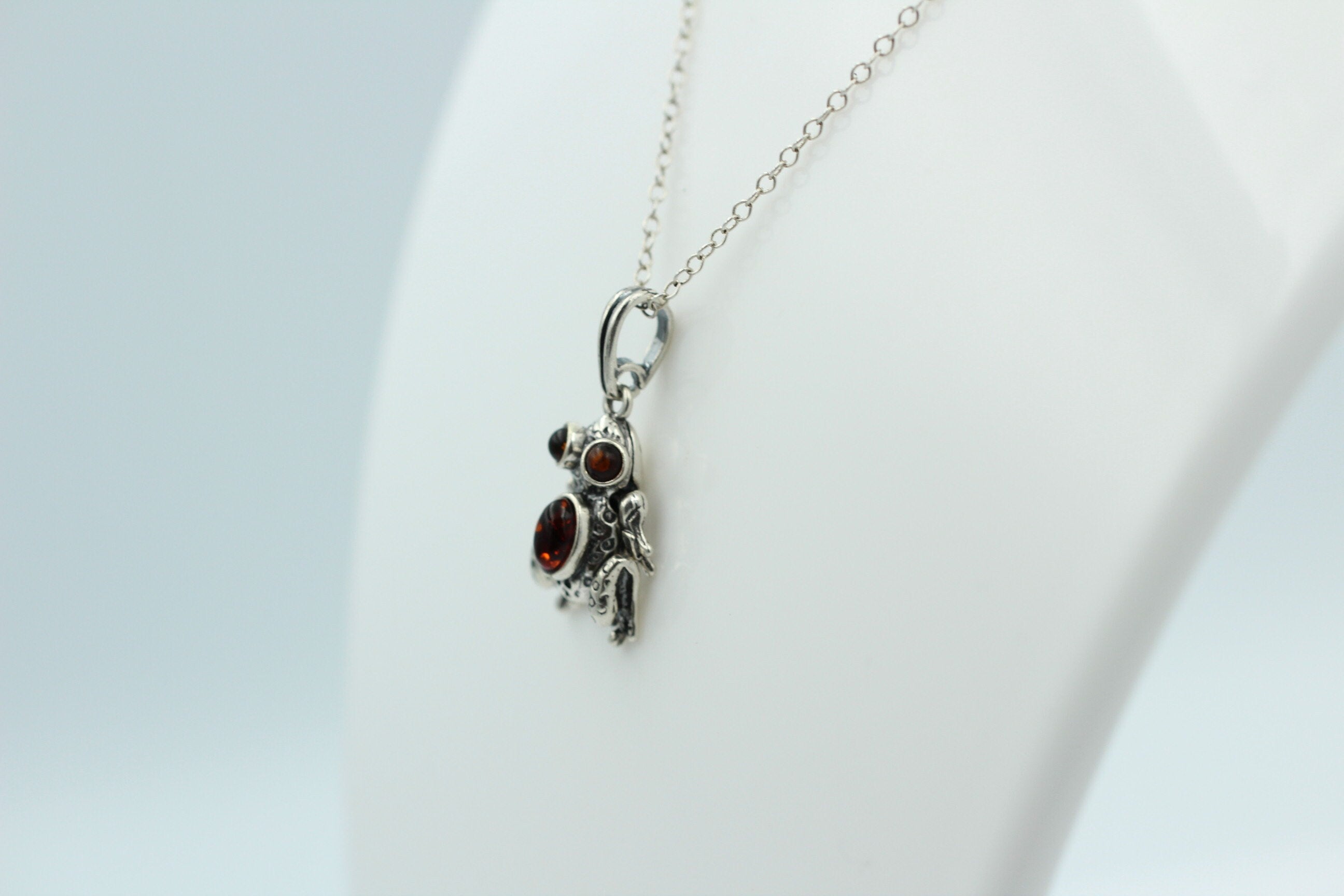 Froschanhänger Bernstein bewegliche Glieder 925 Silber Collier Kette Top Frosch