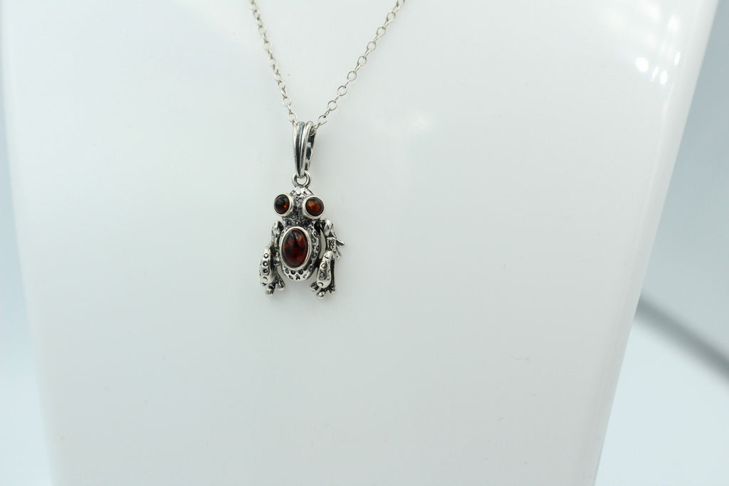Froschanhänger Bernstein bewegliche Glieder 925 Silber Collier Kette Top Frosch