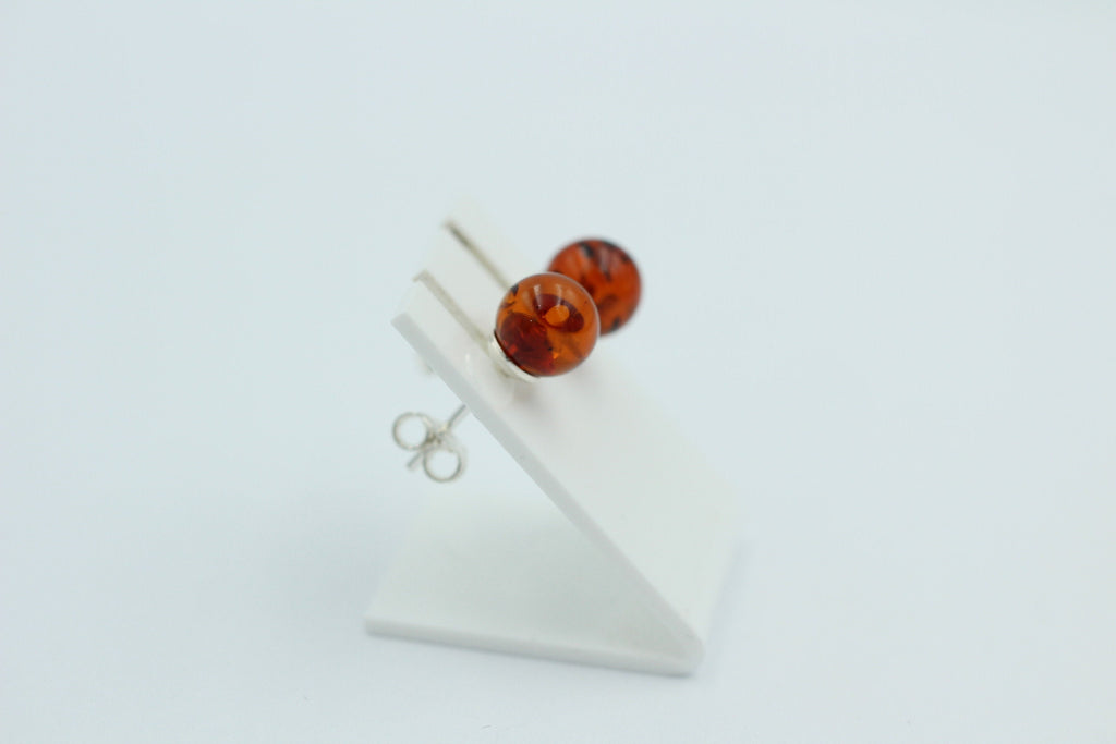Bernstein Ohrstecker grün 925 Silber Kugelohrstecker Unisex Bernsteinohrstecker