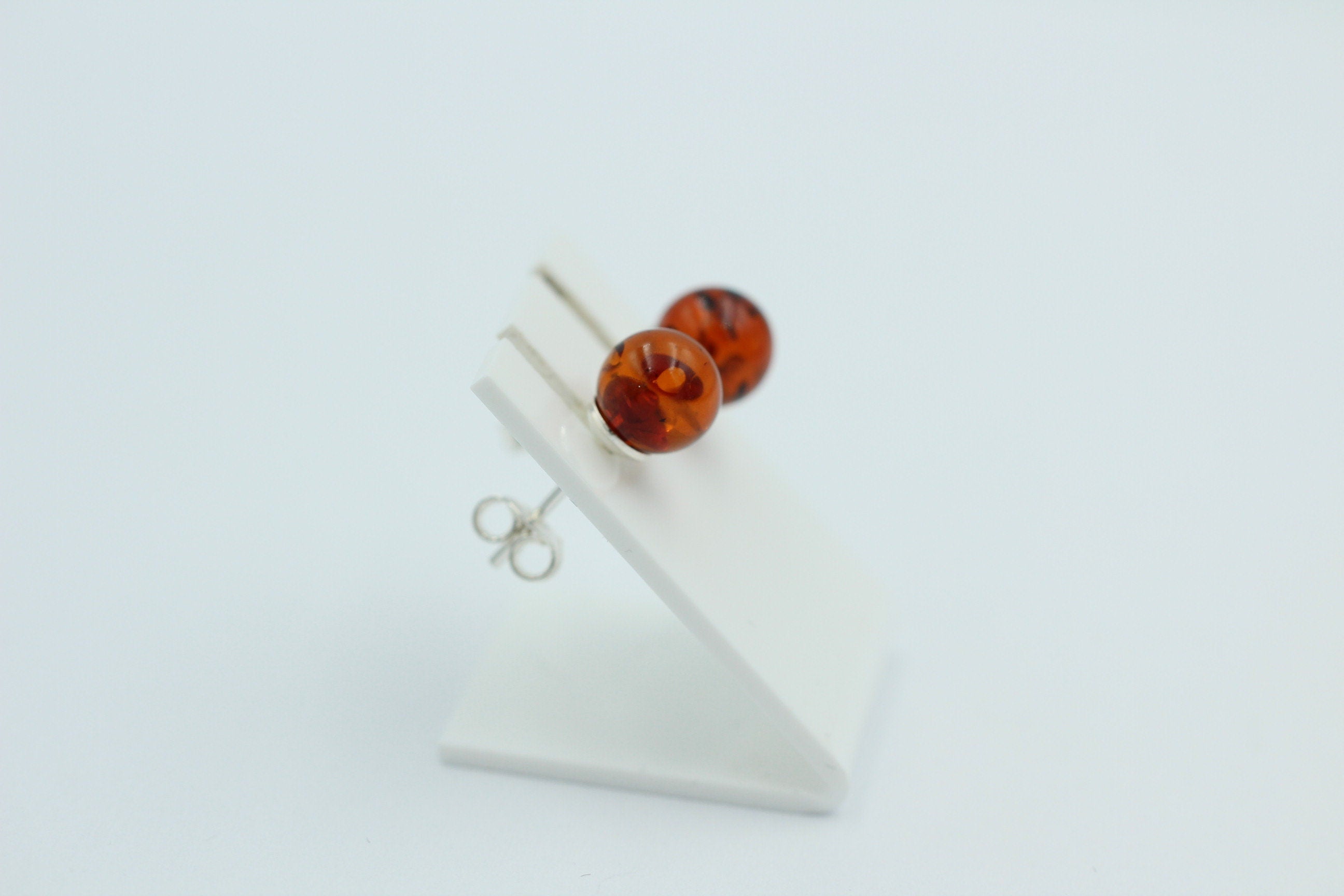 Bernstein Ohrstecker grün 925 Silber Kugelohrstecker Unisex Bernsteinohrstecker