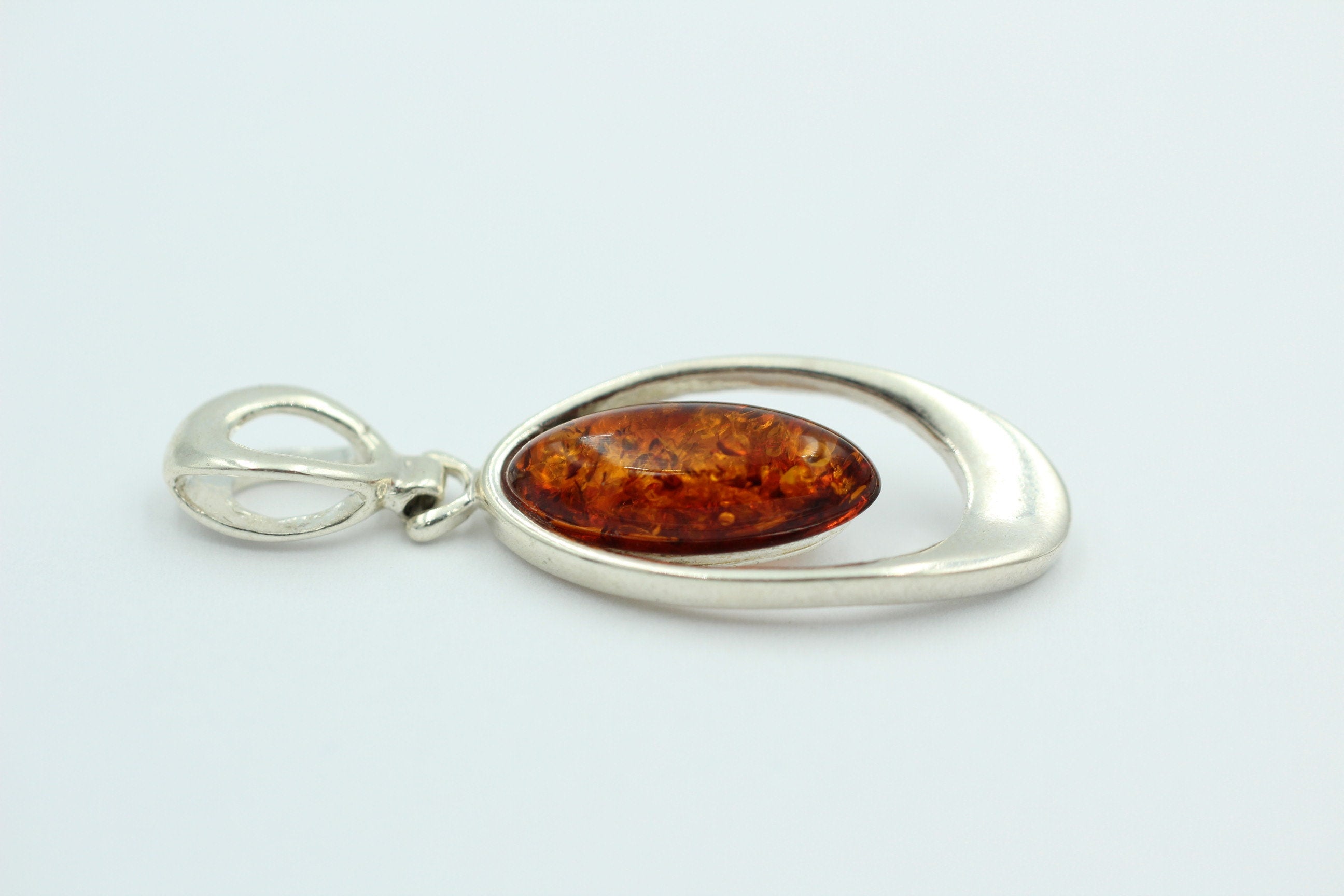 Bernstein Designanhänger 925 Silber Collier Kette brauner Bernsteinanhänger Top