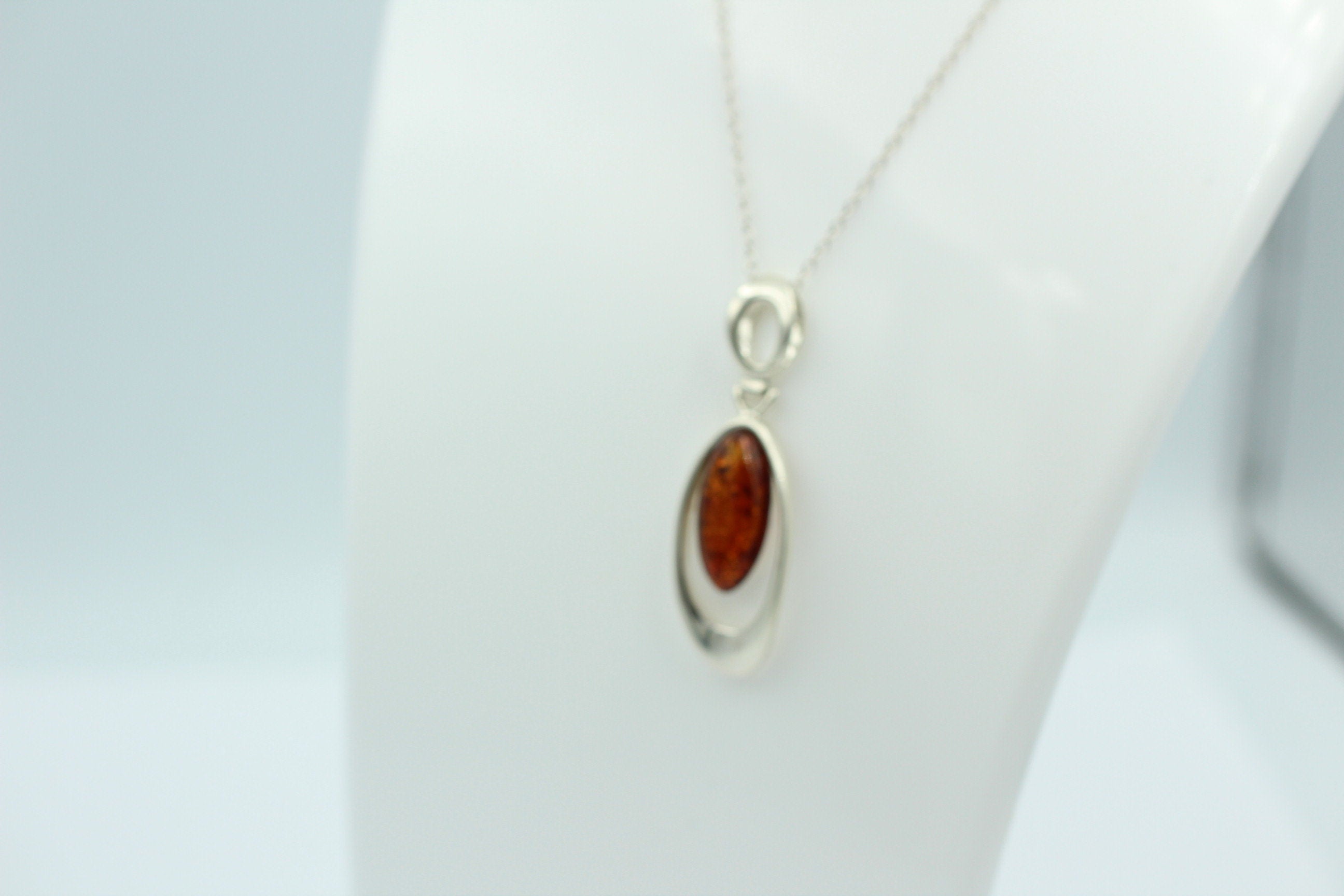 Bernstein Designanhänger 925 Silber Collier Kette brauner Bernsteinanhänger Top