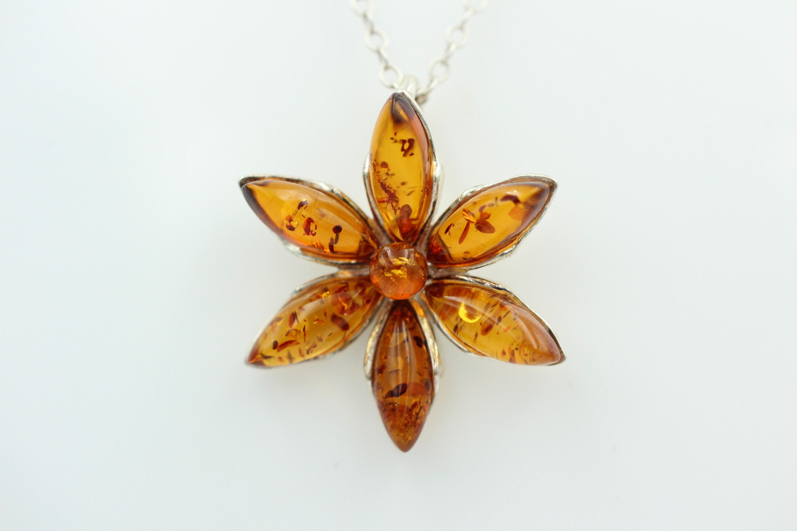 Blumenanhänger Bernstein 925 Silber Collier Kette Bernsteincollier Top Edel