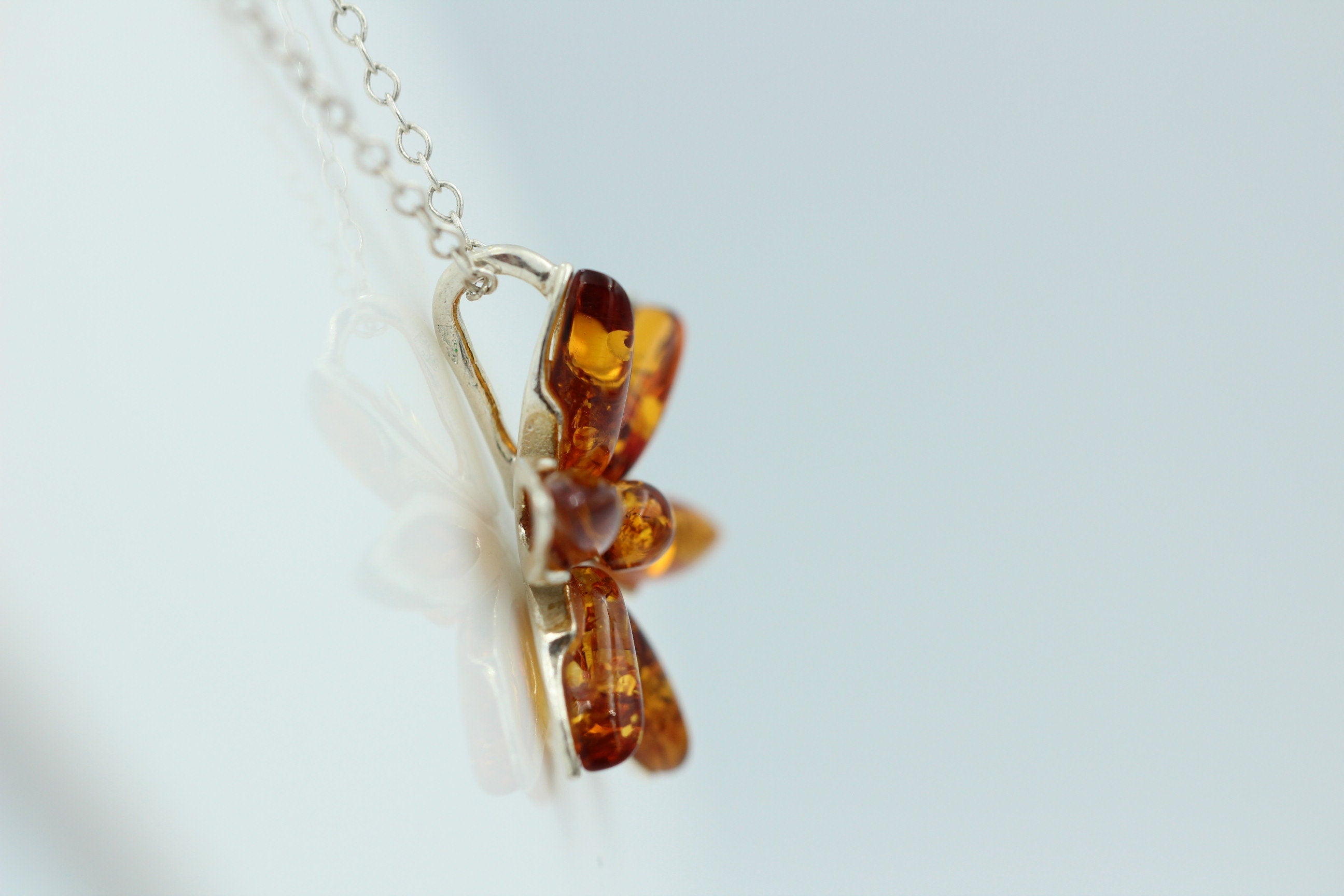 Blumenanhänger Bernstein 925 Silber Collier Kette Bernsteincollier Top Edel