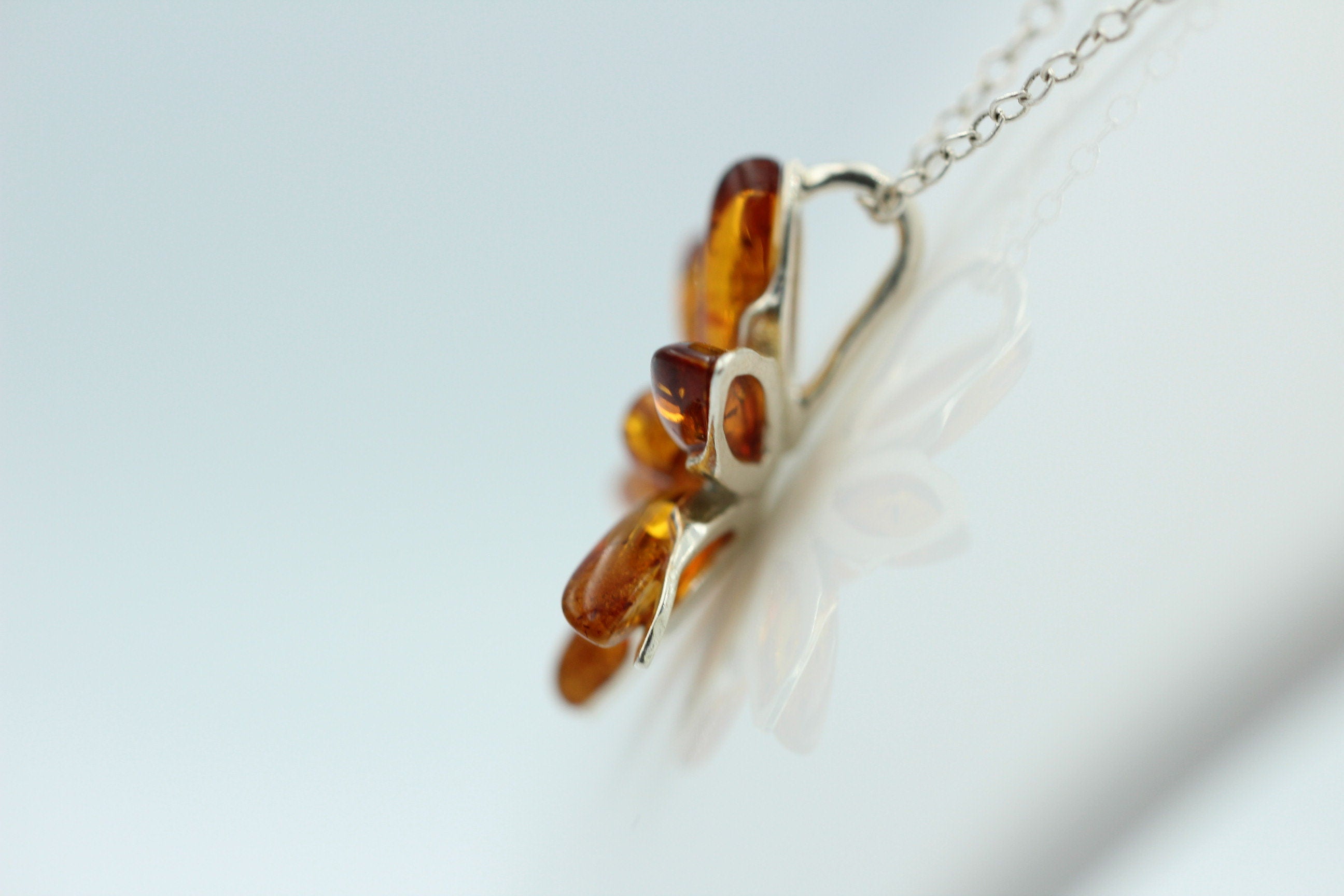 Blumenanhänger Bernstein 925 Silber Collier Kette Bernsteincollier Top Edel