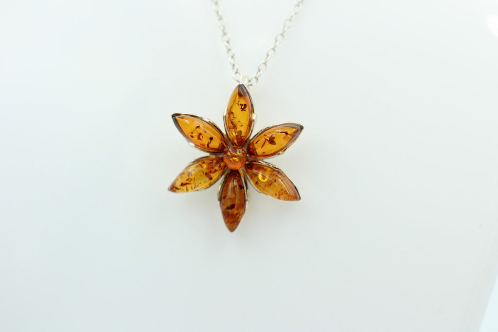 Blumenanhänger Bernstein 925 Silber Collier Kette Bernsteincollier Top Edel