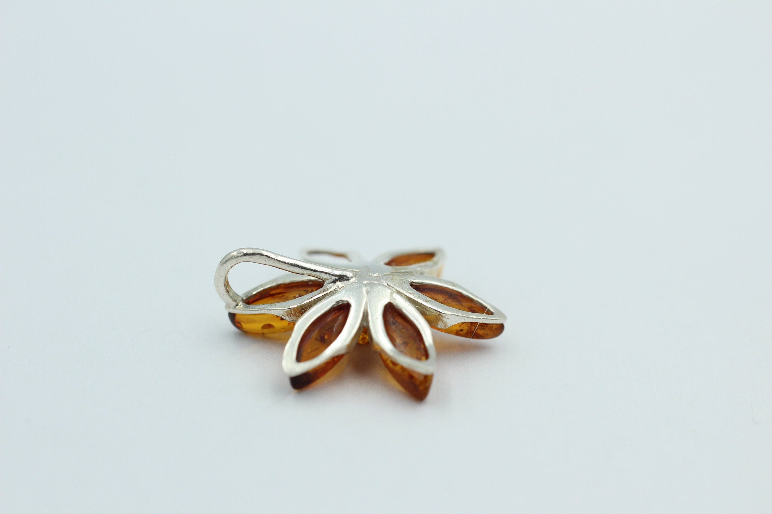 Blumenanhänger Bernstein 925 Silber Collier Kette Bernsteincollier Top Edel
