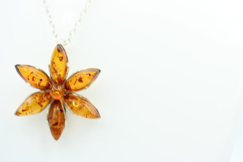 Blumenanhänger Bernstein 925 Silber Collier Kette Bernsteincollier Top Edel
