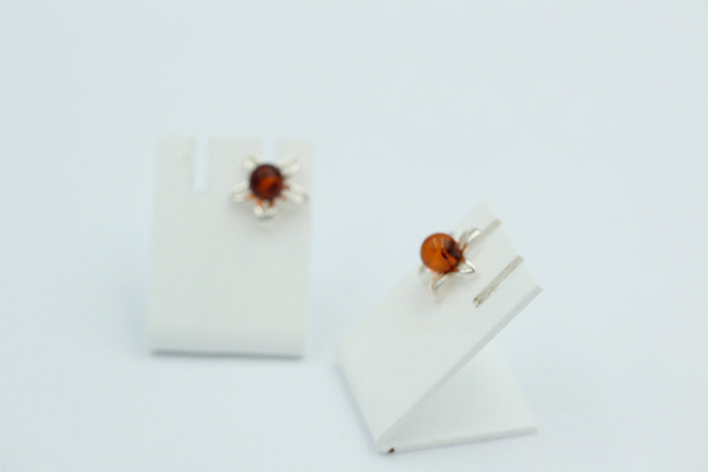 Bernsteinblume 925 Sterling Silber Ohrstecker Ohrring Silberblume mit Bernstein