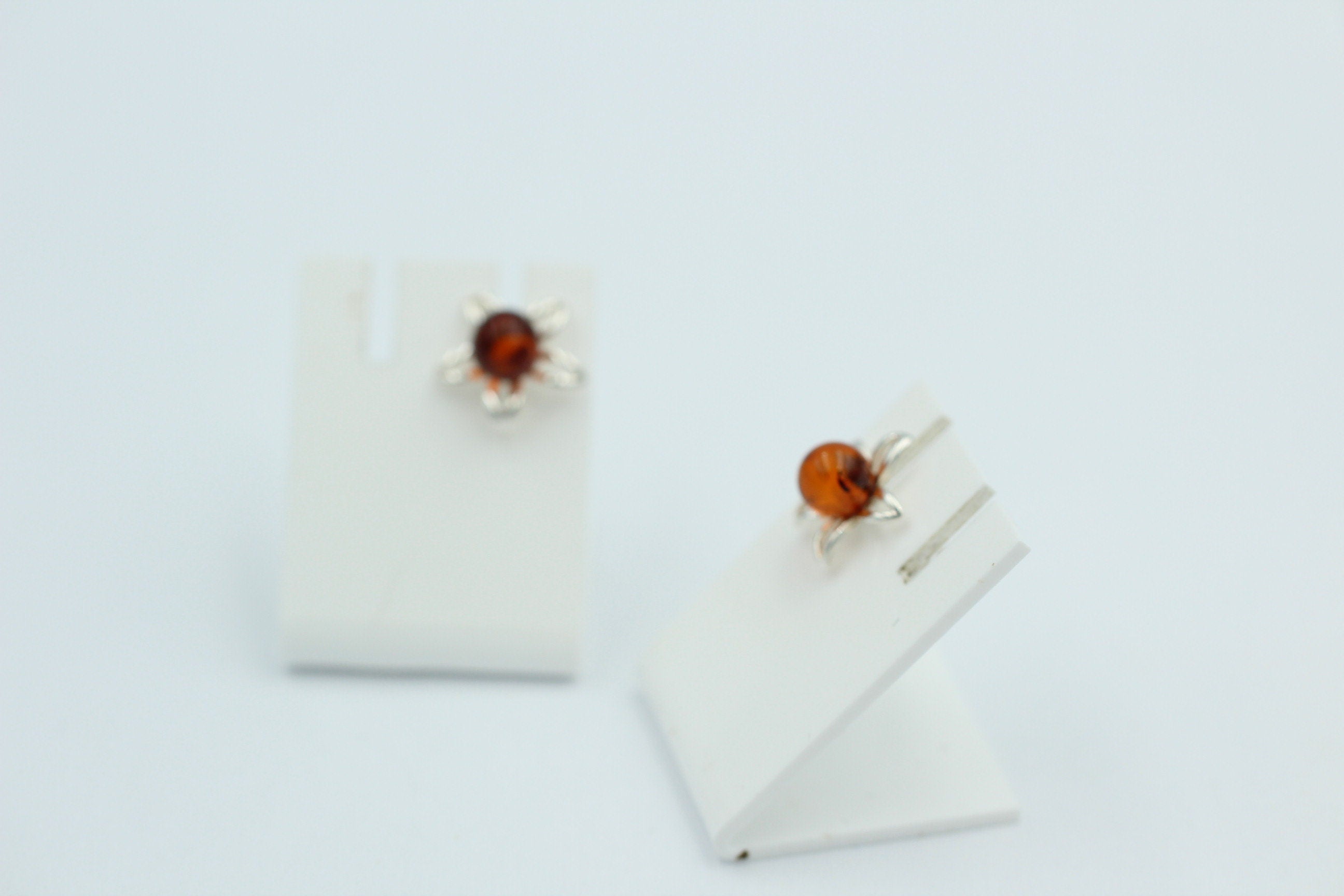 Bernsteinblume 925 Sterling Silber Ohrstecker Ohrring Silberblume mit Bernstein