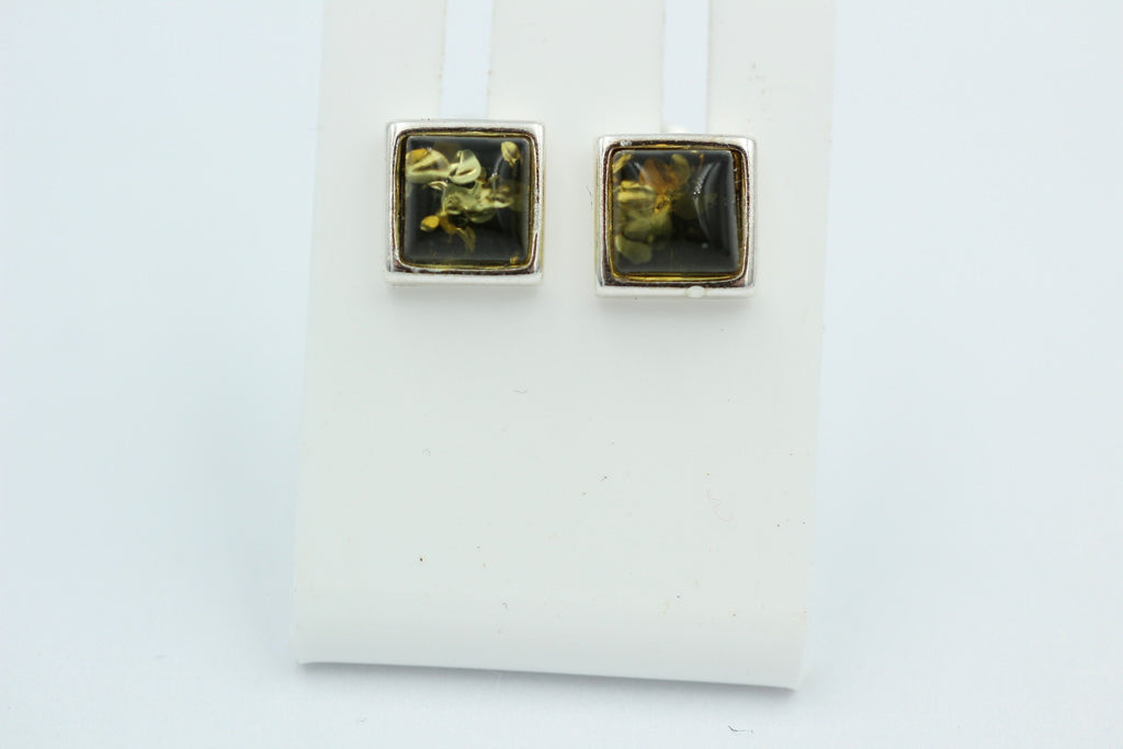 Bernstein Ohrstecker 7 x 7 mm aus 925 Sterlingsilber grüner Bernstein Unisex