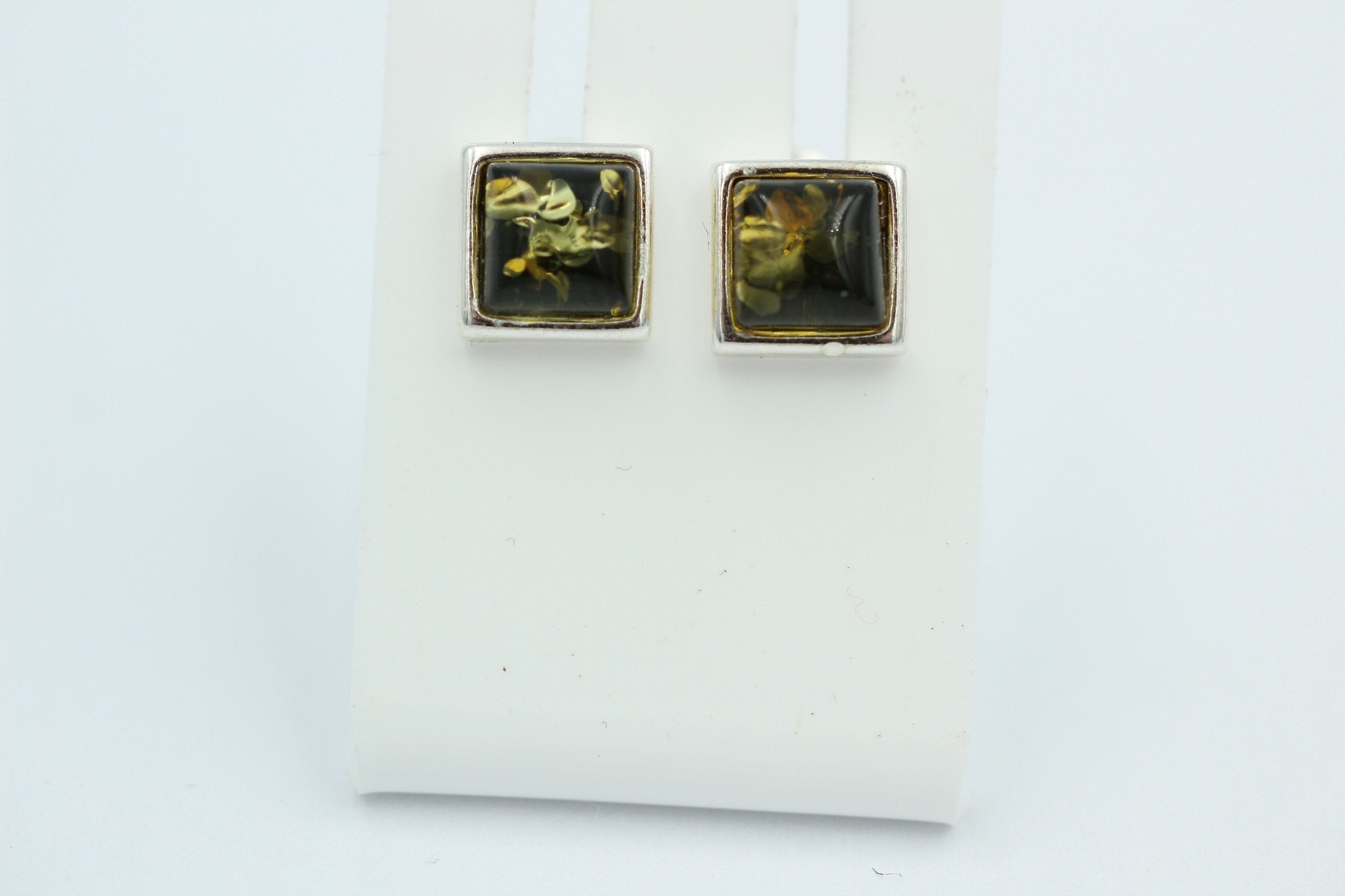 Bernstein Ohrstecker 7 x 7 mm aus 925 Sterlingsilber grüner Bernstein Unisex