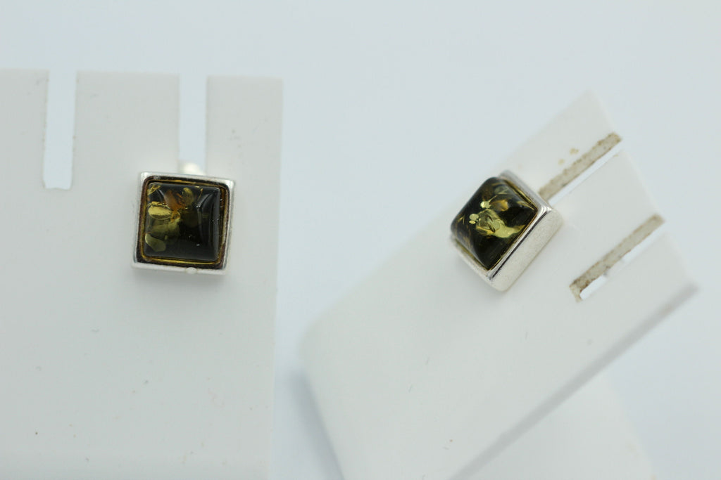 Bernstein Ohrstecker 7 x 7 mm aus 925 Sterlingsilber grüner Bernstein Unisex