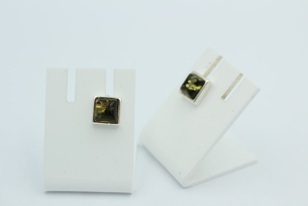 Bernstein Ohrstecker 7 x 7 mm aus 925 Sterlingsilber grüner Bernstein Unisex