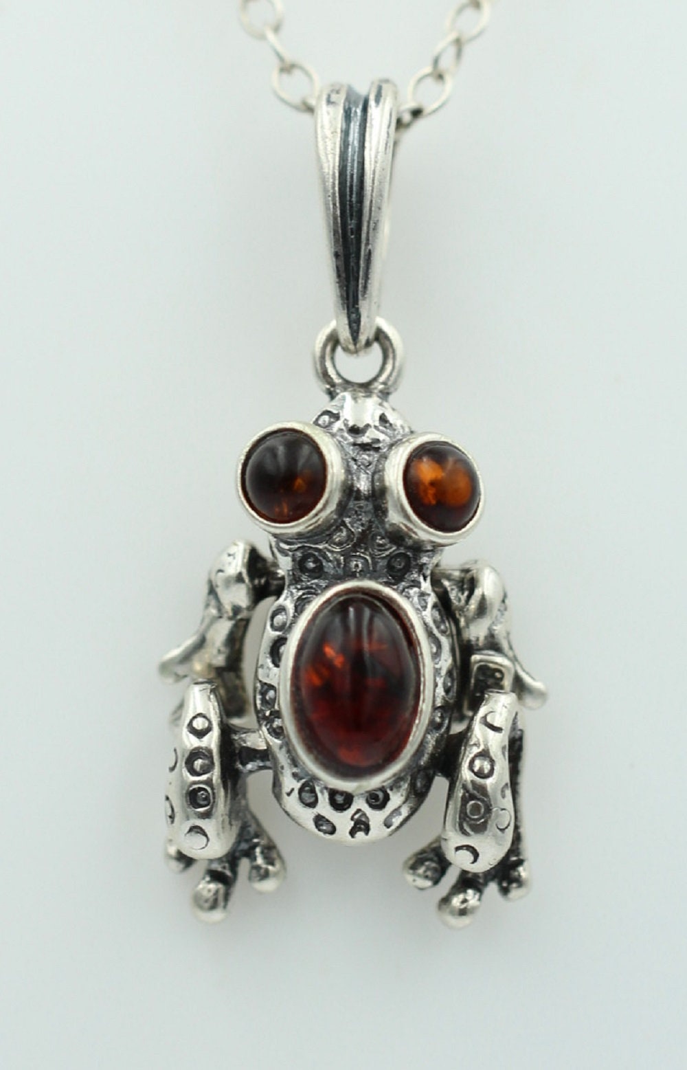 Froschanhänger Bernstein bewegliche Glieder 925 Silber Collier Kette Top Frosch