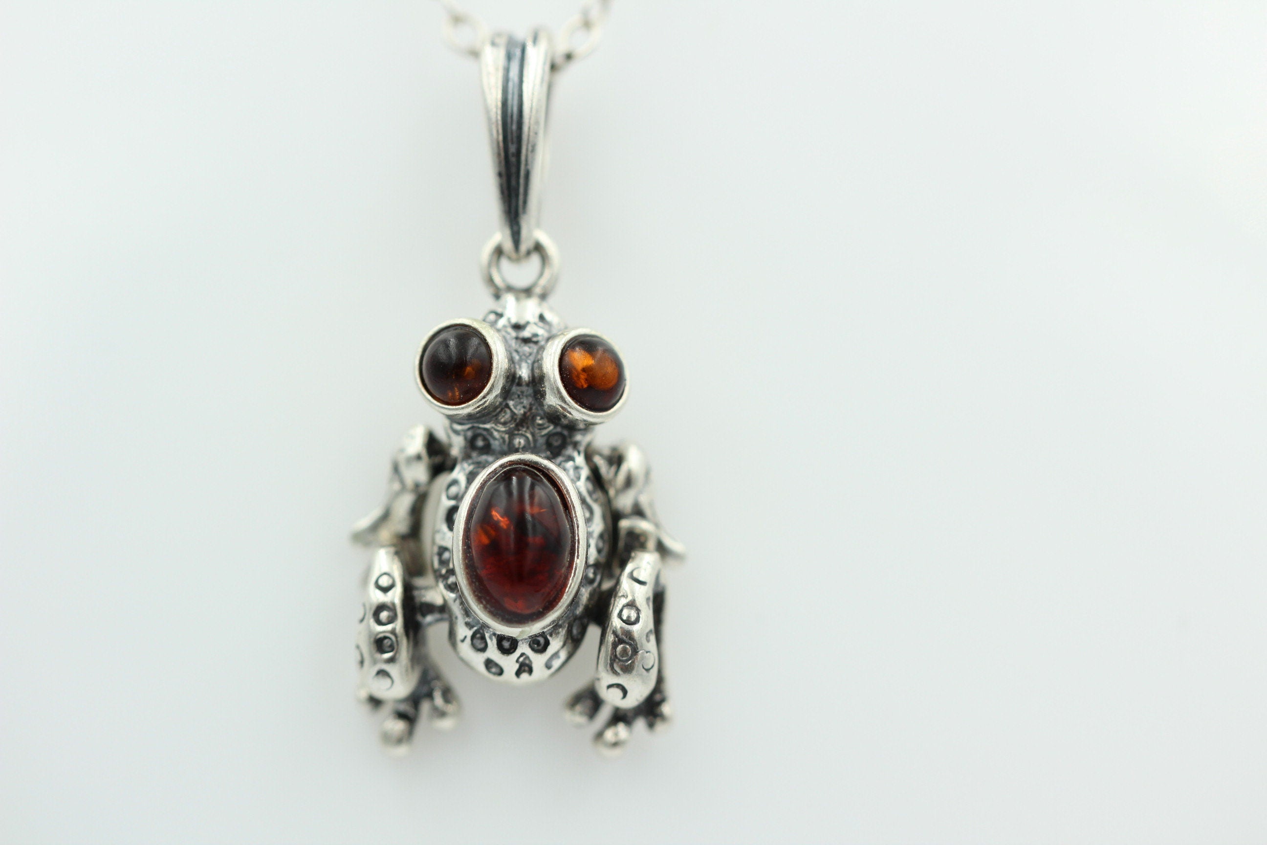 Froschanhänger Bernstein bewegliche Glieder 925 Silber Collier Kette Top Frosch