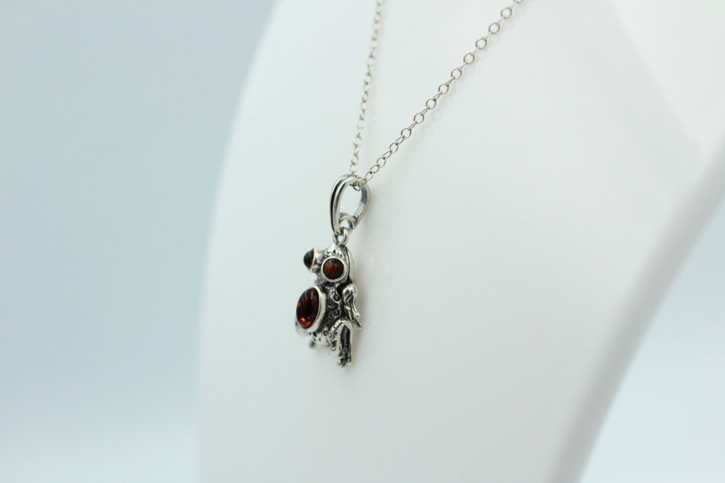 Froschanhänger Bernstein bewegliche Glieder 925 Silber Collier Kette Top Frosch