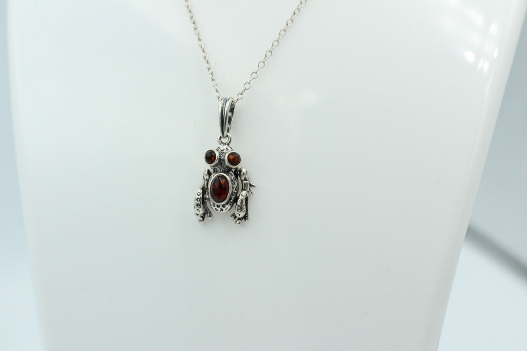 Froschanhänger Bernstein bewegliche Glieder 925 Silber Collier Kette Top Frosch