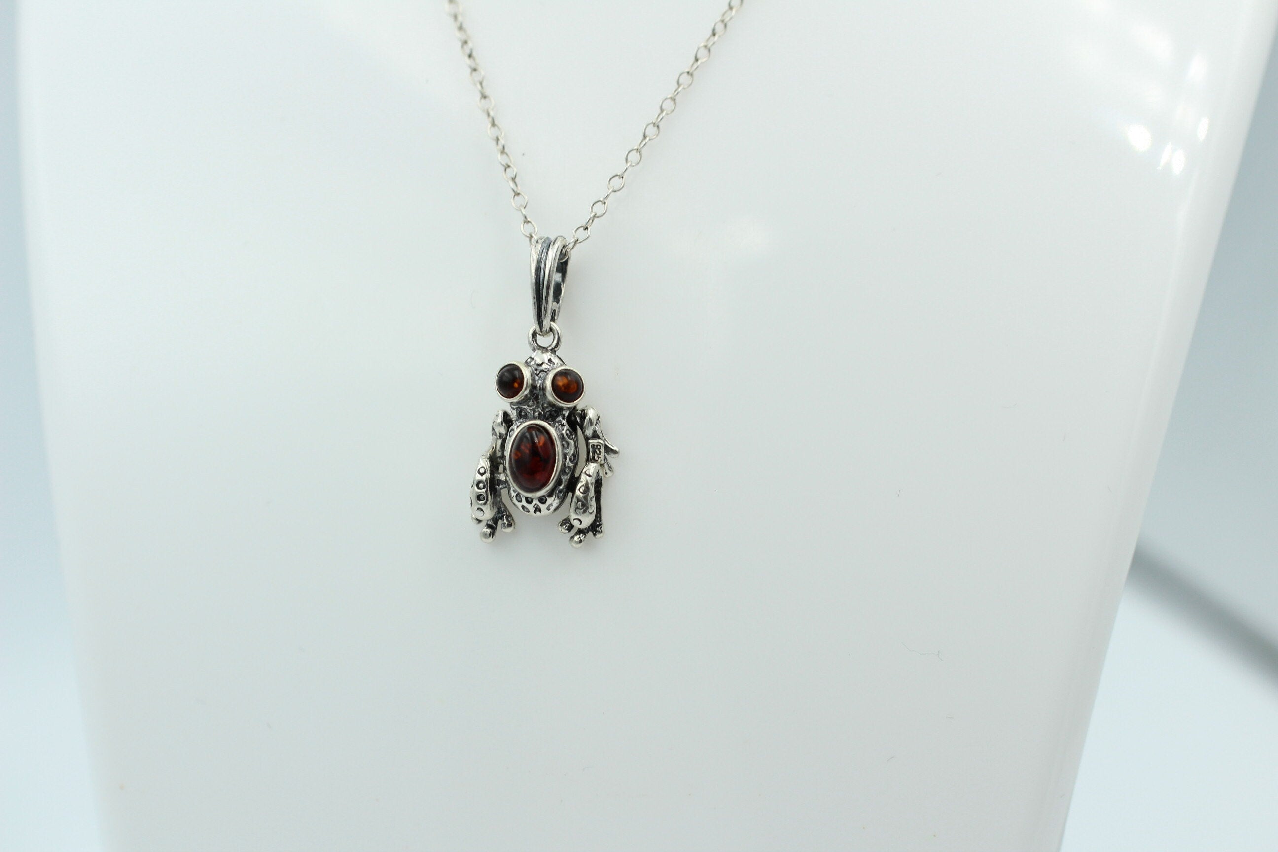Froschanhänger Bernstein bewegliche Glieder 925 Silber Collier Kette Top Frosch