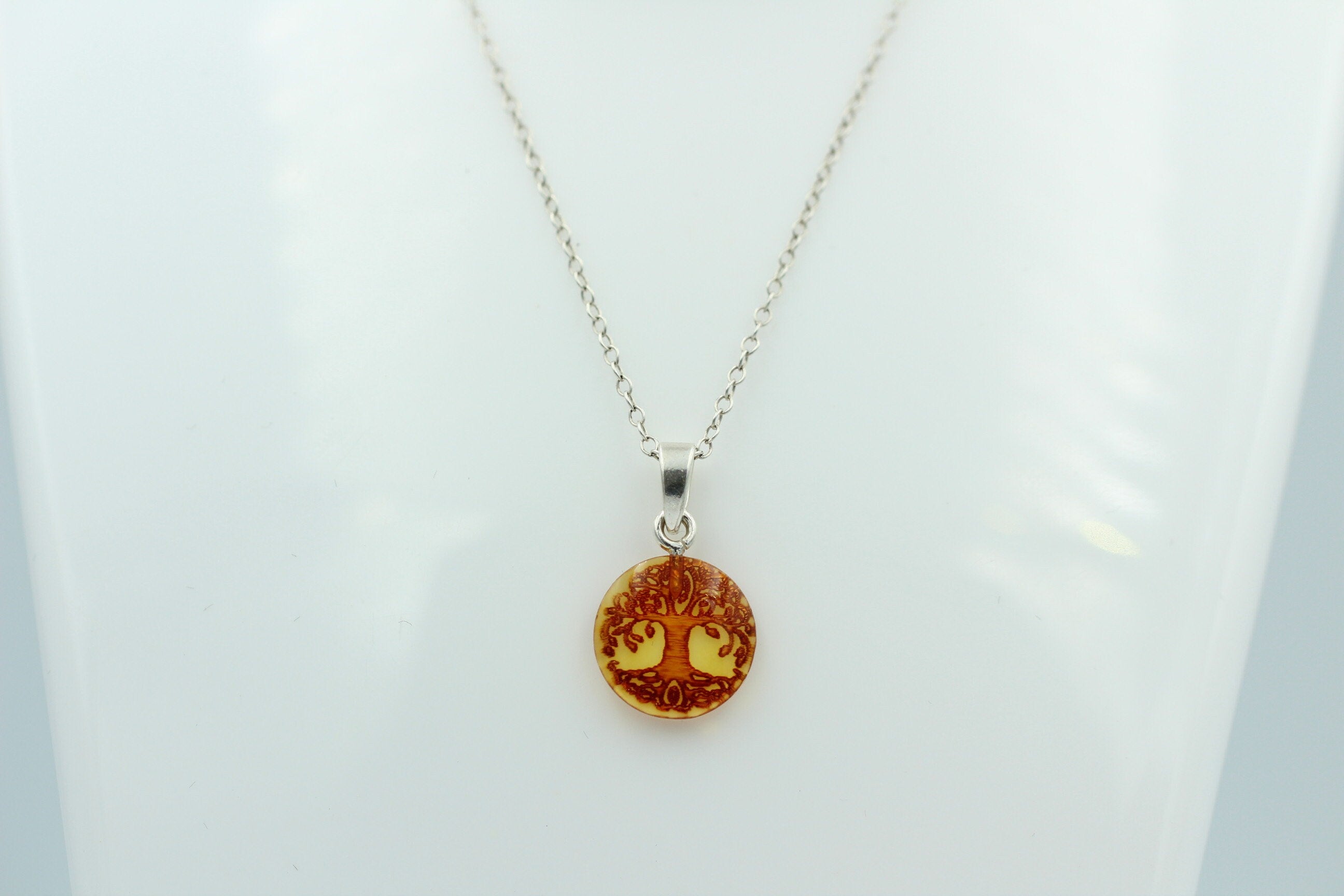 Bernstein Anhänger Lebensbaum 925 Silber Collier Kette Bernsteinanhänger