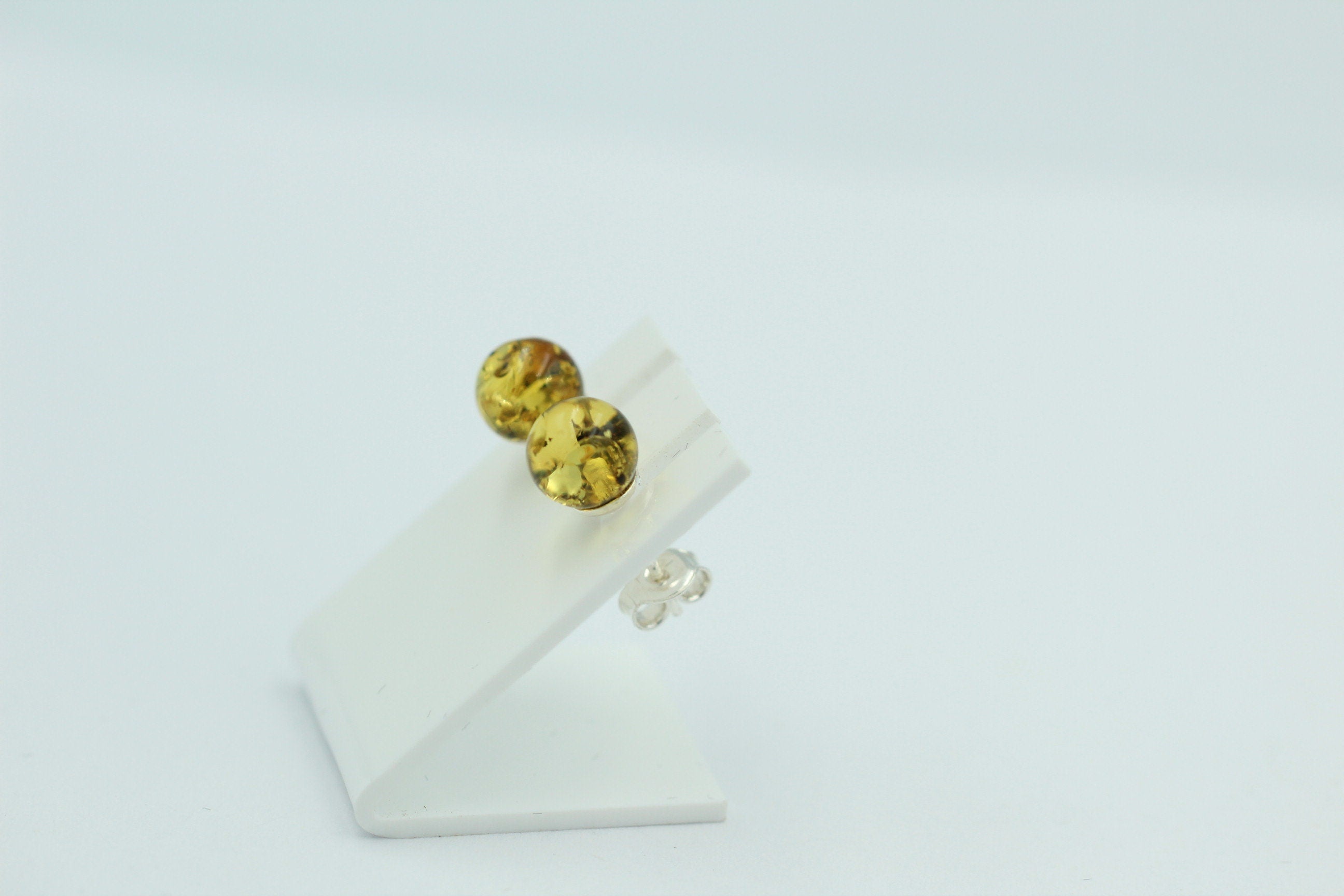 Bernstein Ohrstecker golden 925 Silber Kugelohrstecker Unisex