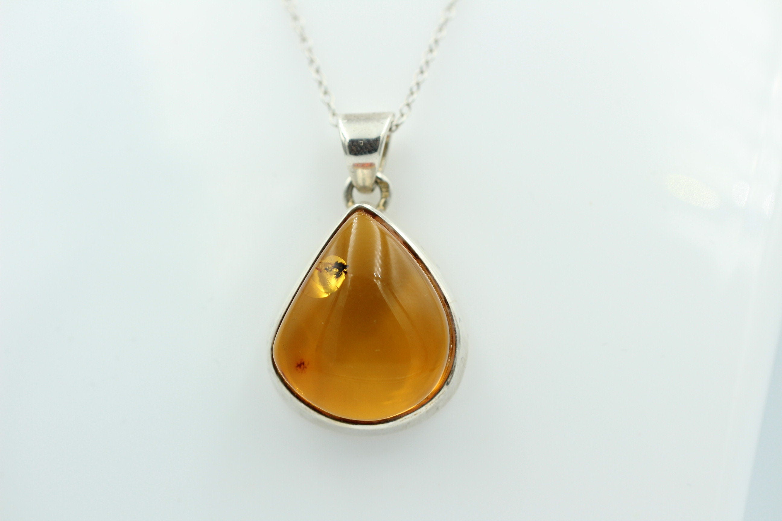 Design Bernstein Anhänger 925 Silber Collier Kette Bernsteinanhänger Top