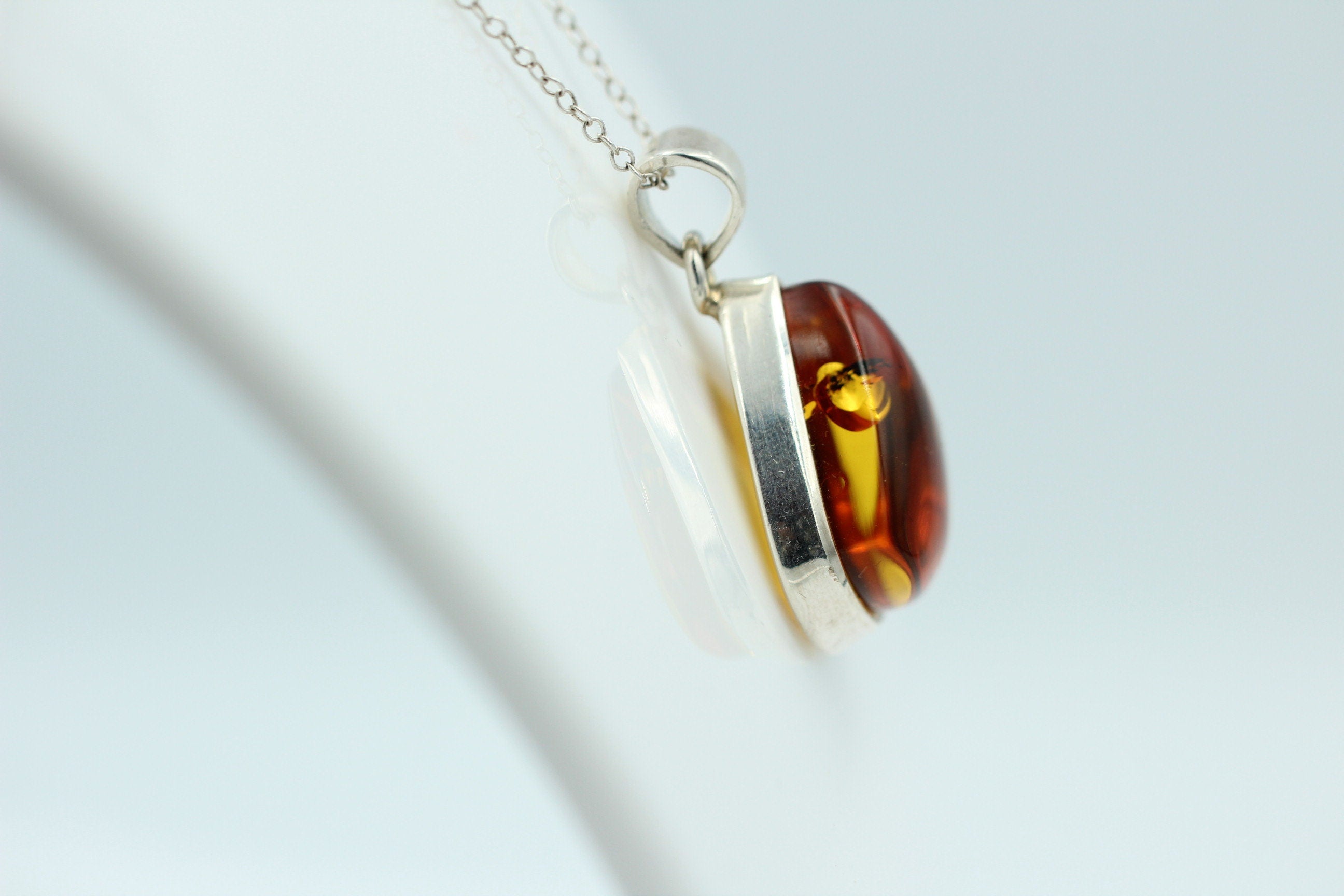 Design Bernstein Anhänger 925 Silber Collier Kette Bernsteinanhänger Top