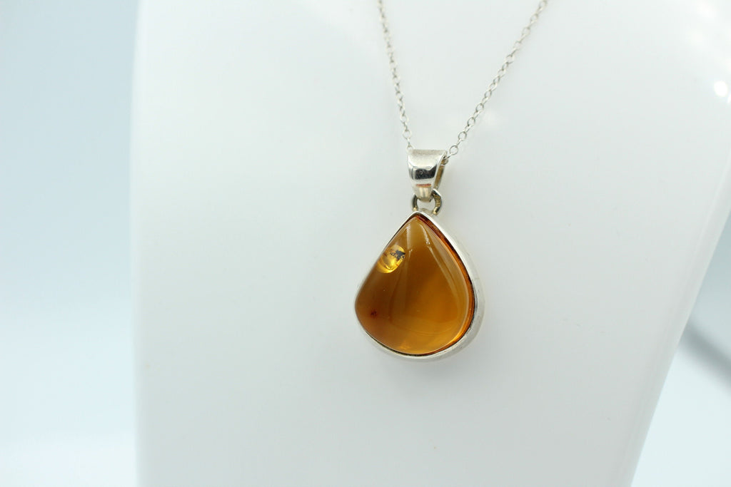 Design Bernstein Anhänger 925 Silber Collier Kette Bernsteinanhänger Top
