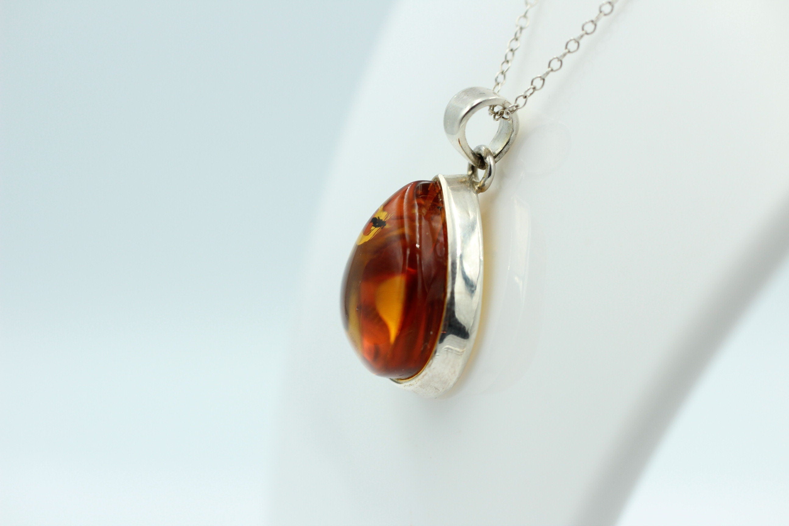 Design Bernstein Anhänger 925 Silber Collier Kette Bernsteinanhänger Top