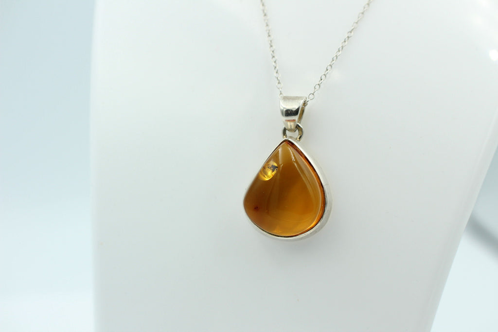 Design Bernstein Anhänger 925 Silber Collier Kette Bernsteinanhänger Top