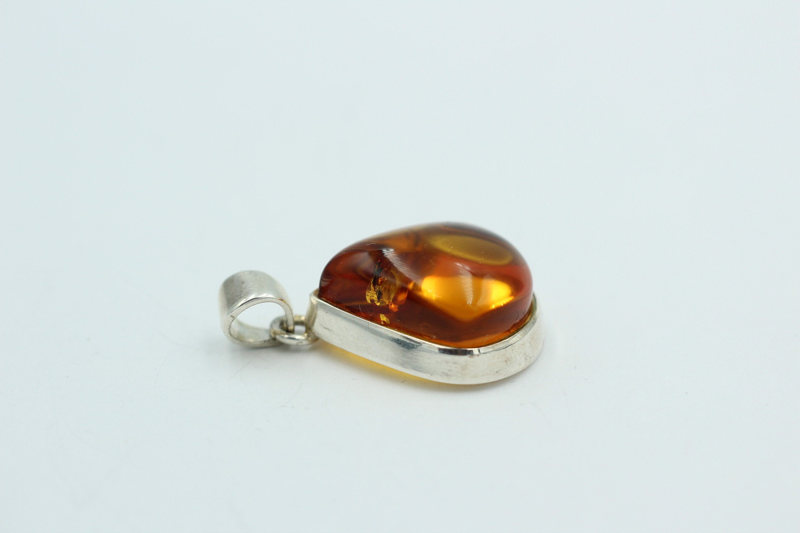 Design Bernstein Anhänger 925 Silber Collier Kette Bernsteinanhänger Top