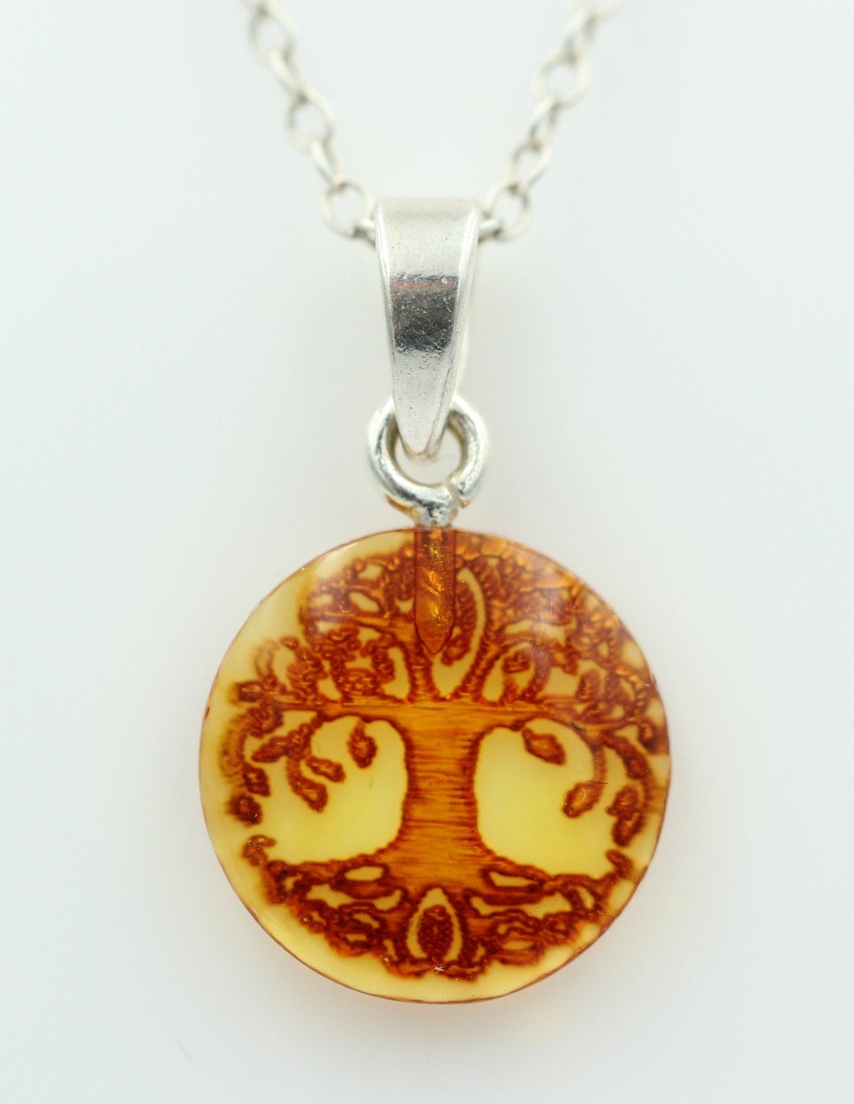 Bernstein Anhänger Lebensbaum 925 Silber Collier Kette Bernsteinanhänger