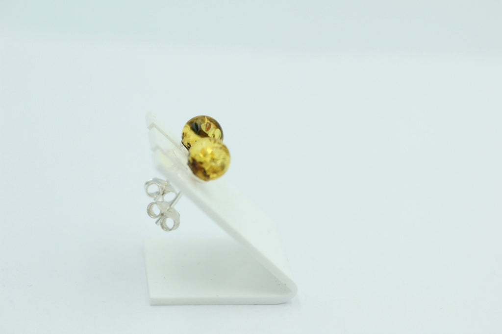 Bernstein Ohrstecker golden 925 Silber Kugelohrstecker Unisex