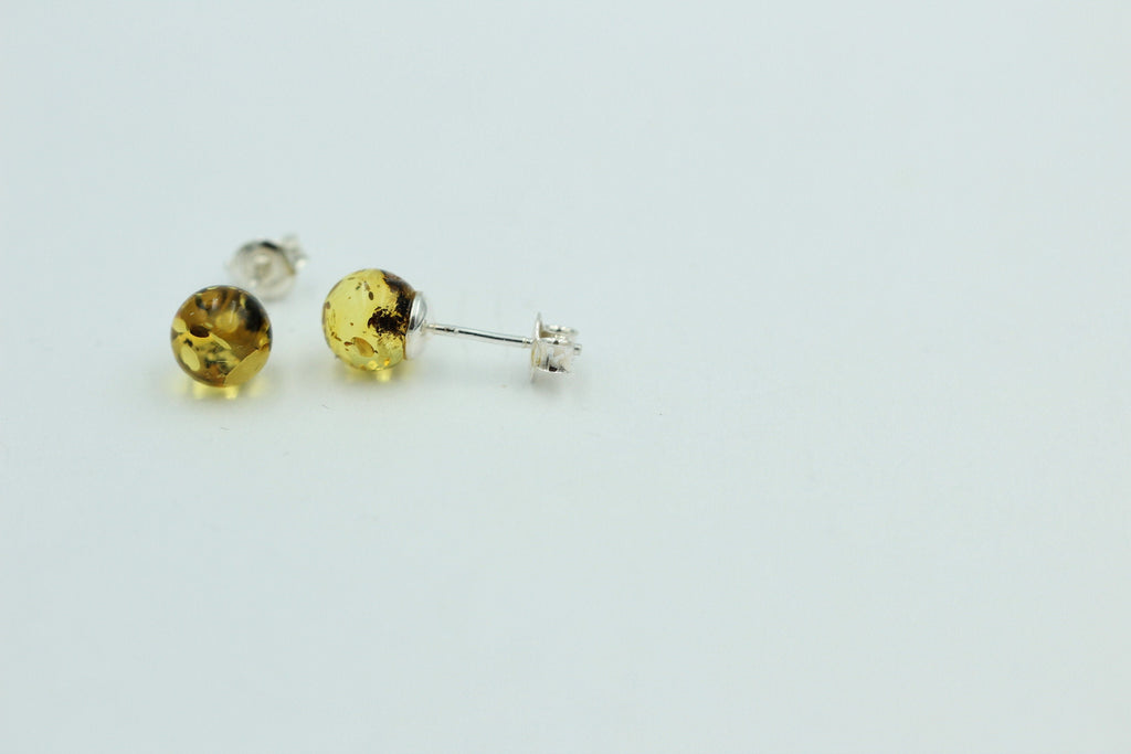 Bernstein Ohrstecker golden 925 Silber Kugelohrstecker Unisex