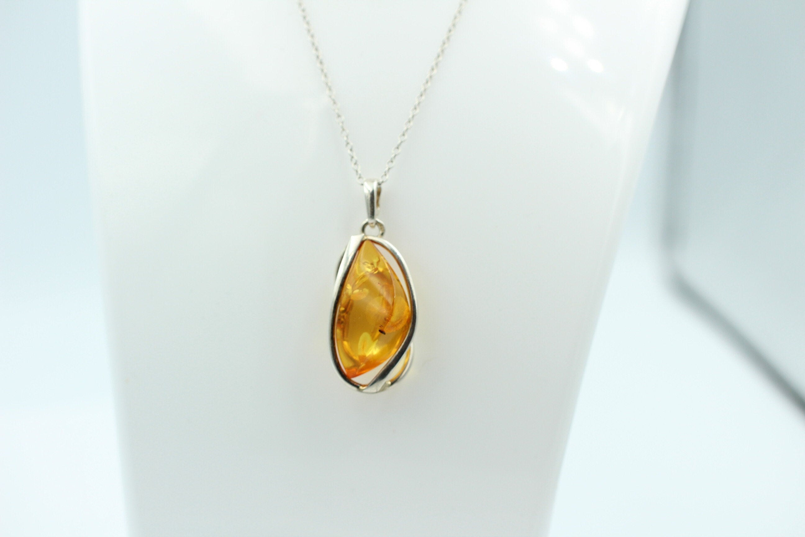 Design Bernstein Anhänger 925 Silber Collier Kette Bernsteinanhänger Top