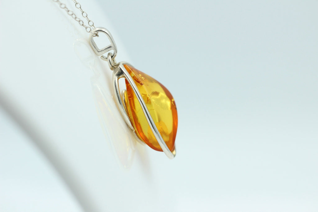 Design Bernstein Anhänger 925 Silber Collier Kette Bernsteinanhänger Top