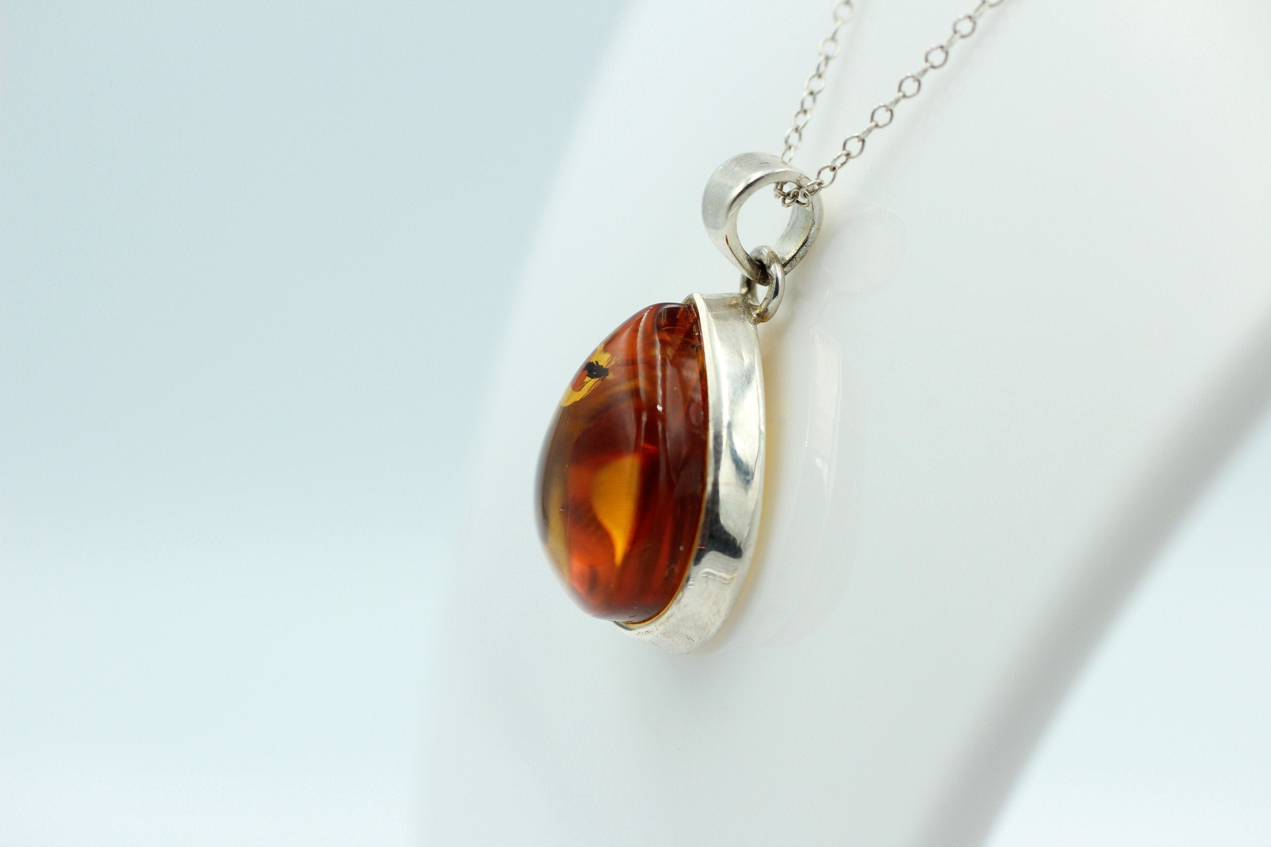 Design Bernstein Anhänger 925 Silber Collier Kette Bernsteinanhänger Top