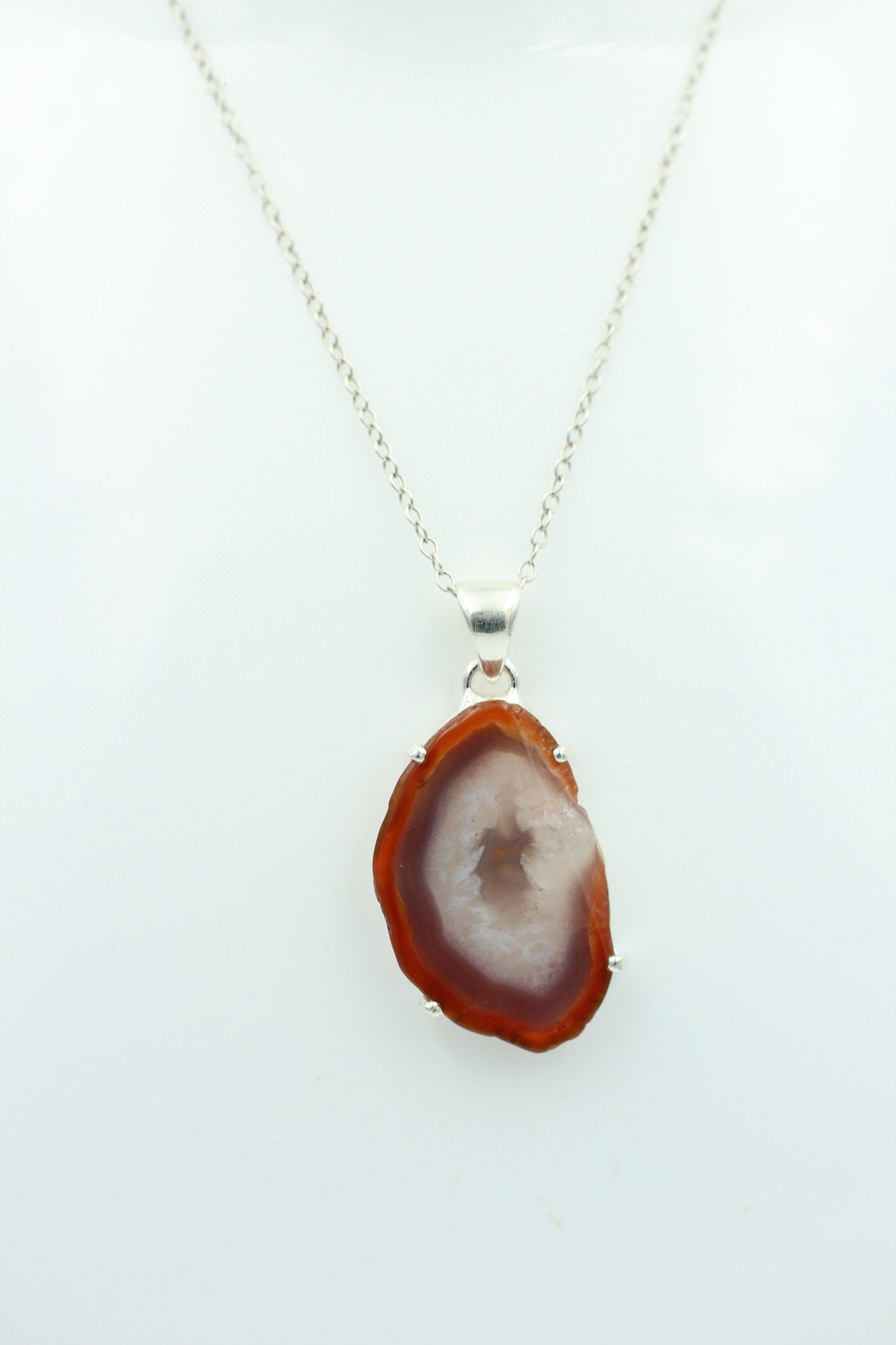 Botswana Achat Druse Anhänger tolle Zeichnung 925 Silber Collier Kette Top