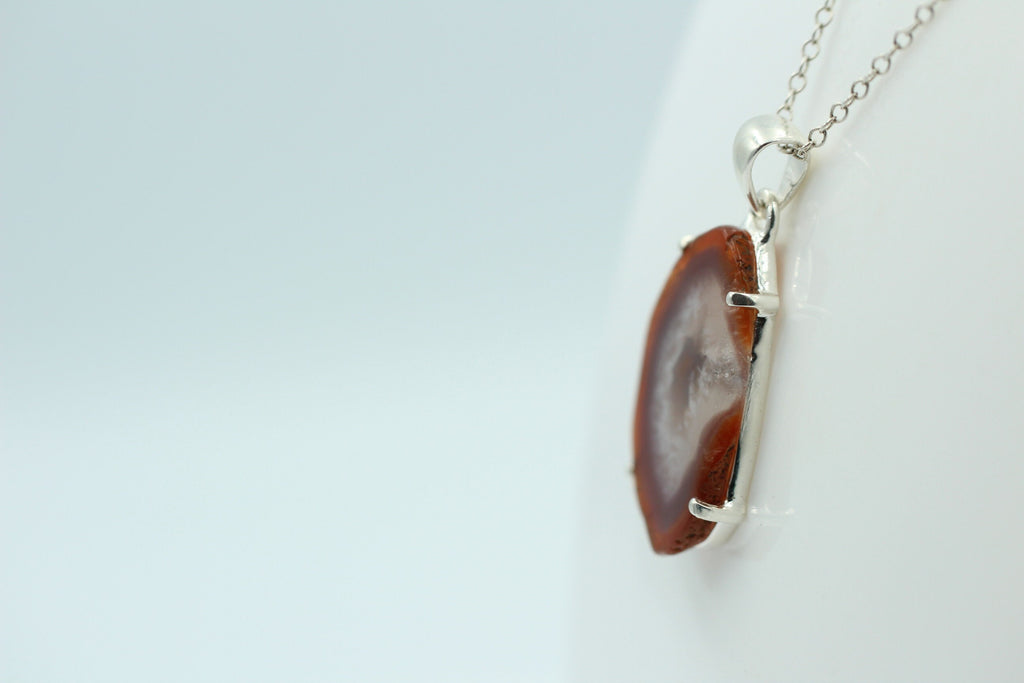 Botswana Achat Druse Anhänger tolle Zeichnung 925 Silber Collier Kette Top