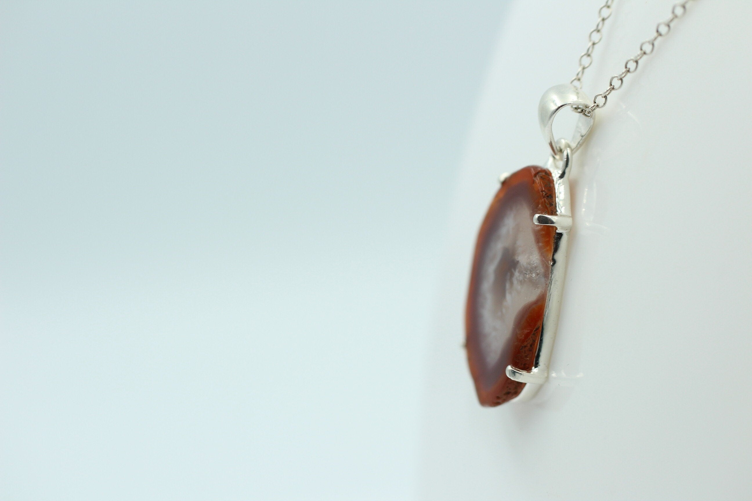 Botswana Achat Druse Anhänger tolle Zeichnung 925 Silber Collier Kette Top