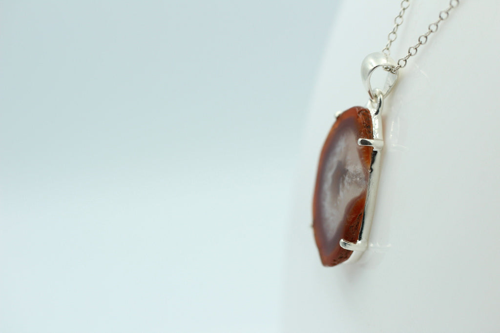 Botswana Achat Druse Anhänger tolle Zeichnung 925 Silber Collier Kette Top